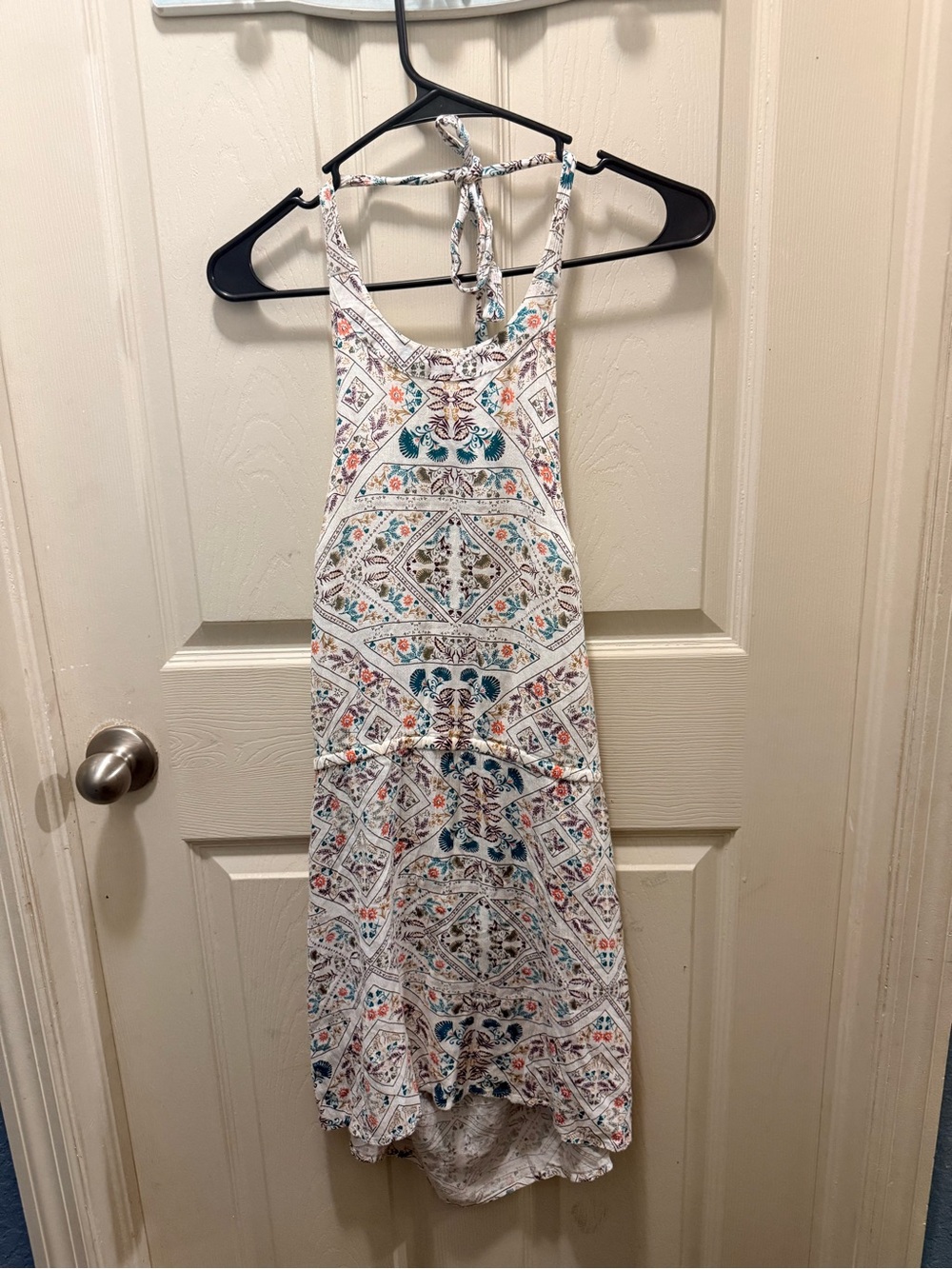 Roxy White Multi-Color Printed Halter Mini Dress